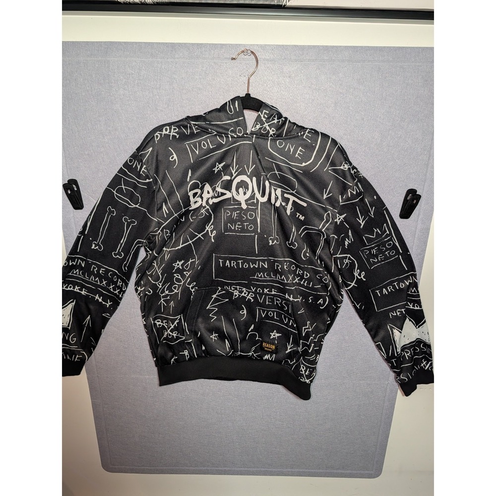 Reason x Basquiat Men's Pullover Fleece Hoodie Black/White Graphic Size M